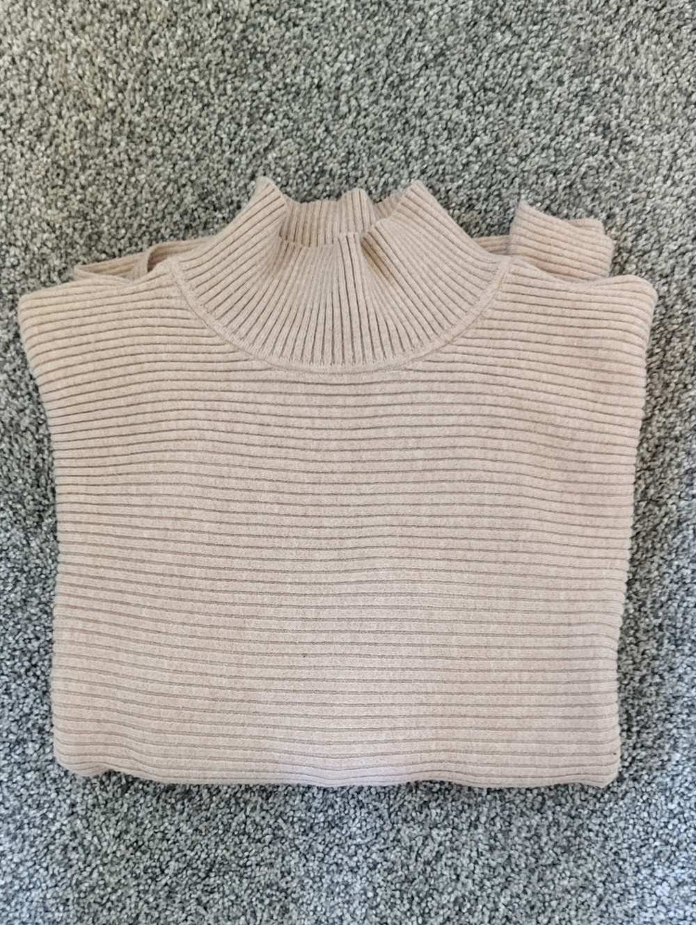 Women's Ribbed Cowl Neck Sweater in Light Beige